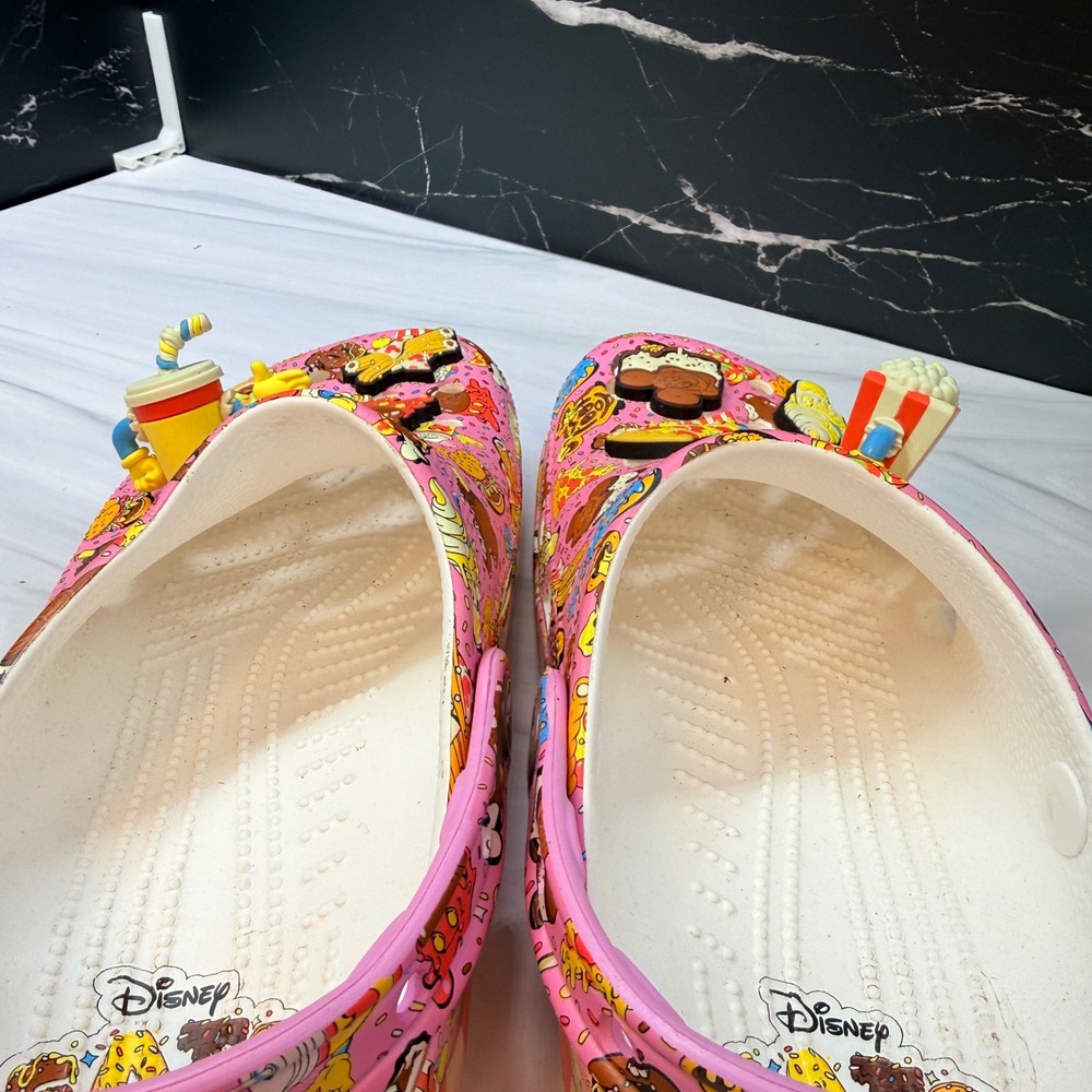 Disney Eats Crocs Pink Snack Print Clogs with Jibbitz Charms Mens 6 Womens 8 - Picture 6 of 10
